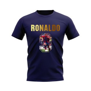 Ronaldo Name And Number Barcelona T-Shirt (Navy)