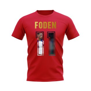 Phil Foden Name And Number England T-Shirt (Red)