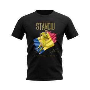 Nicolae Stanciu Flag and Player Romania T-Shirt (Black)