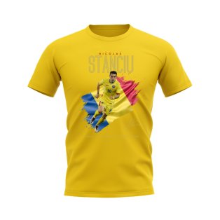 Nicolae Stanciu Flag and Player Romania T-Shirt (Yellow)