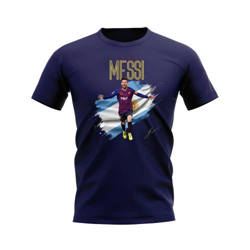 Lionel Messi Barcelona Flag T-Shirt (Navy)