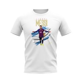 Lionel Messi Barcelona Flag T-Shirt (White)