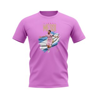 Lionel Messi Inter Miami Flag T-Shirt (Pink)