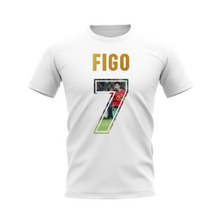 Luis Figo Name And Number Portugal T-Shirt (White)