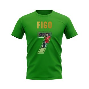 Luis Figo Name And Number Portugal T-Shirt (Green)