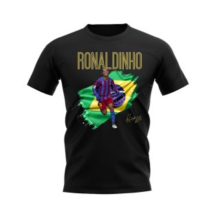 Ronaldinho Barcelona Flag T-Shirt (Black)
