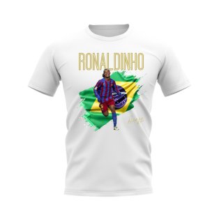 Ronaldinho Barcelona Flag T-Shirt (White)