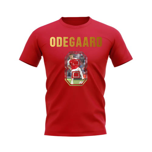 Martin Odegaard Name And Number Arsenal T-Shirt (Red)