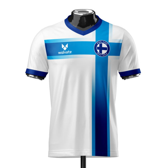 Finland Heritage Football Flag Jersey (Wolvate) Kids Short Sleeve