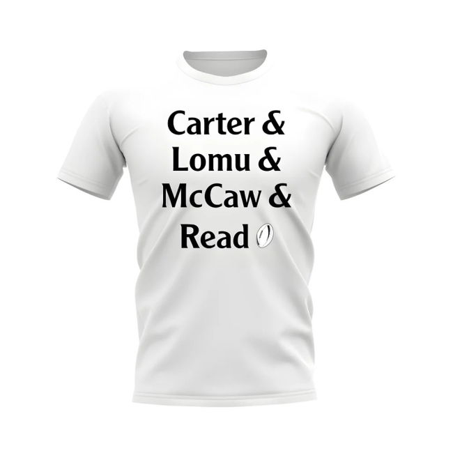 Carter, Lomu, McCaw, Read All Blacks Rugby T-Shirt (White)
