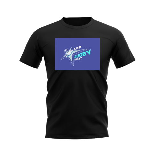 Eat, Sleep, Rugby Repeat T-Shirt - Version 8 (Black/Blue)