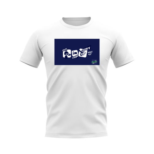 Eat, Sleep, Rugby Repeat T-Shirt - Version 11 (White/Navy)
