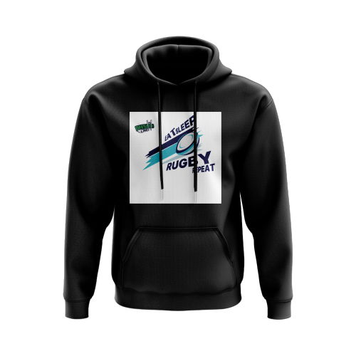 Eat, Sleep, Rugby Repeat Hoody - Version 7 (Black/White)
