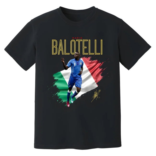 Mario Balotelli Italy Celebration T-Shirt (Black)