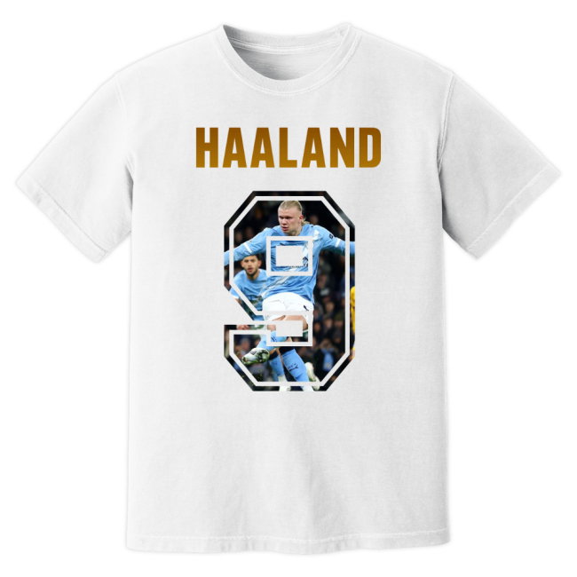 Erling Haaland Man City Name And Number T-Shirt (White)