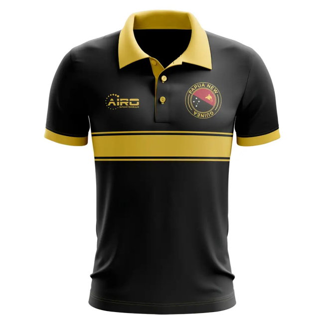Papua New Guinea Concept Stripe Polo Shirt (Black)