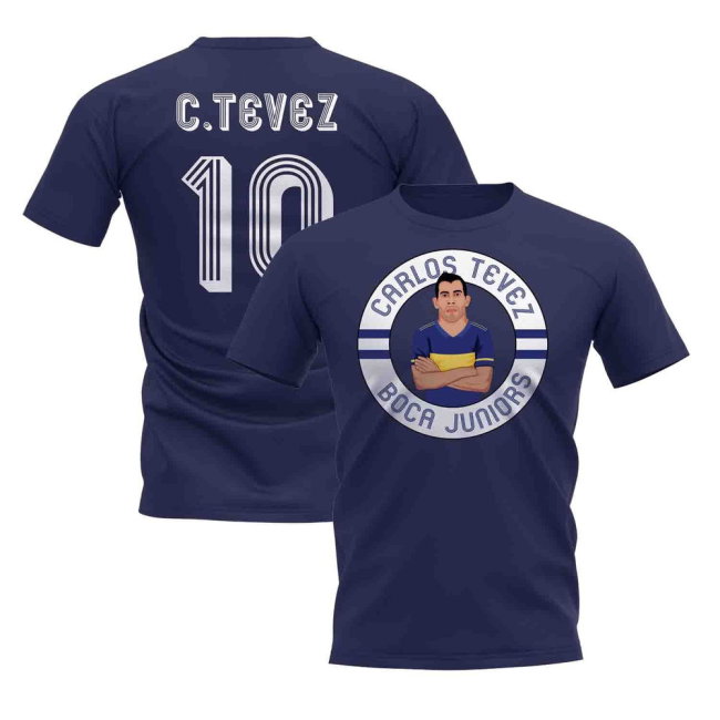 Carolos Tevez Boca Illustration T-Shirt (Navy)
