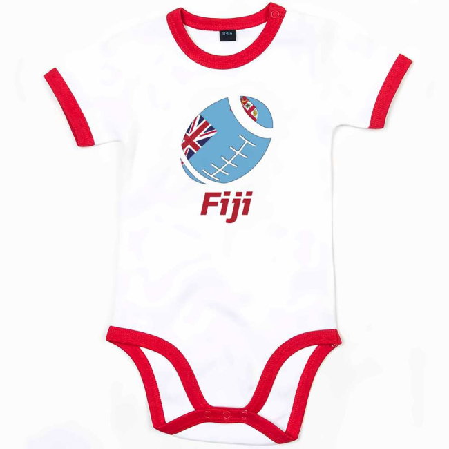 Fiji Rugby Ringer Bodysuit - White/Red (Baby)