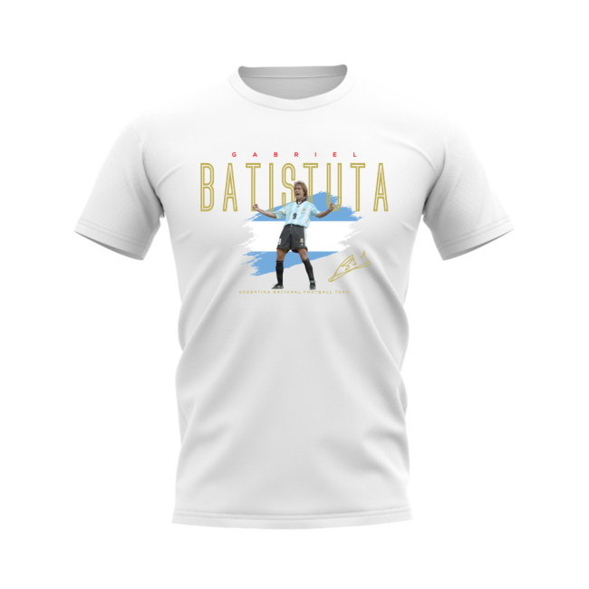 Gabriel Batistuta Argentina Football Celebration T-Shirt (White)