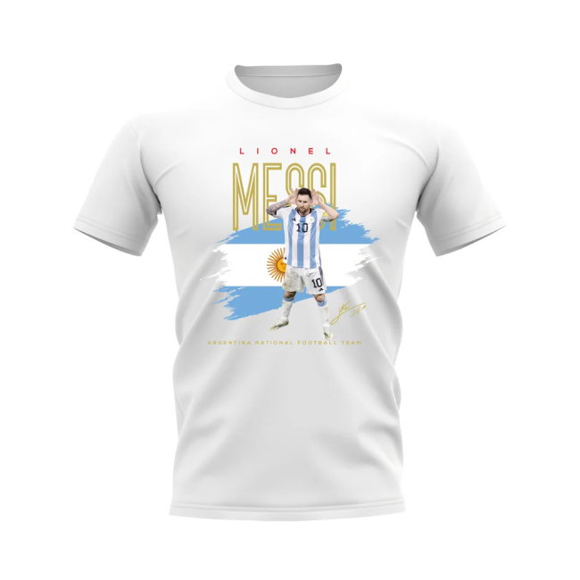 Lionel Messi Argentina Football Celebration T-Shirt (White)