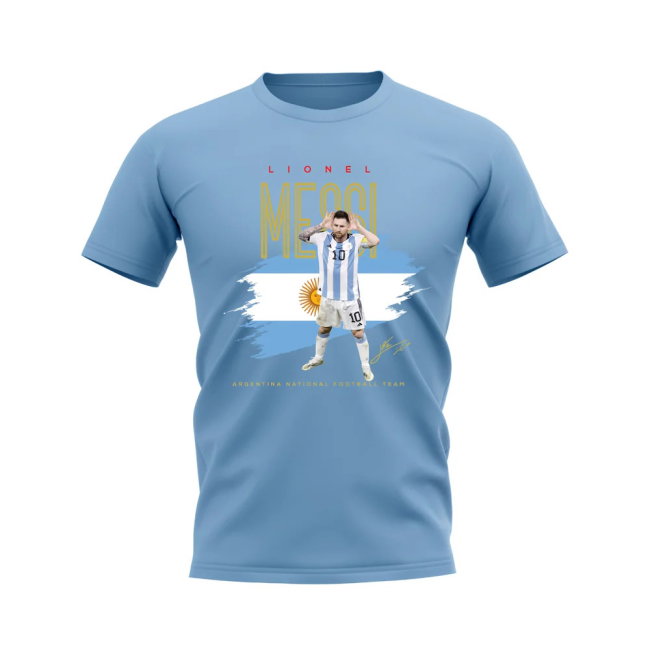 Lionel Messi Argentina Football Celebration T-Shirt (Sky Blue)