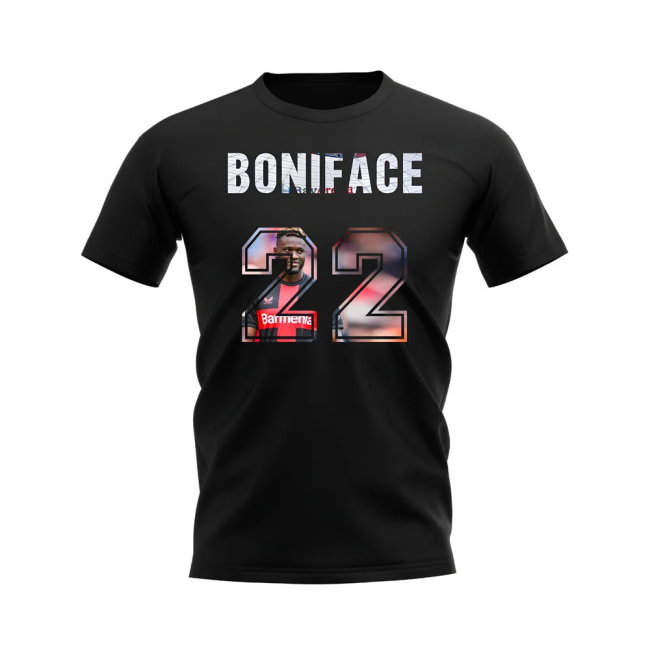 Victor Boniface Name And Number Bayer Leverkusen T-Shirt (Black)