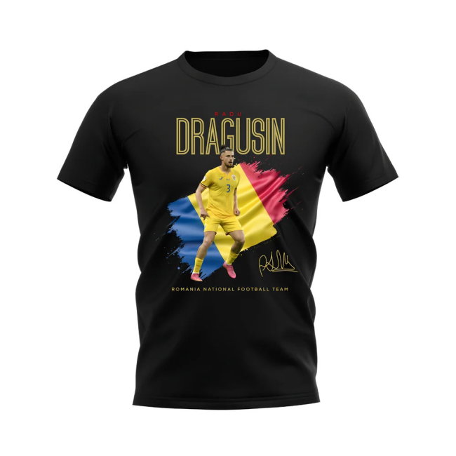 Radu Dragusin Flag and Player Romania T-Shirt (Black)