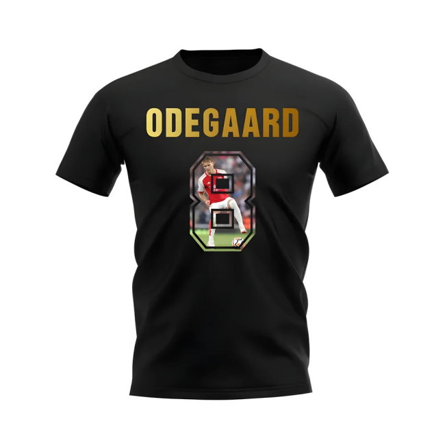 Martin Odegaard Name And Number Arsenal T-Shirt (Black)
