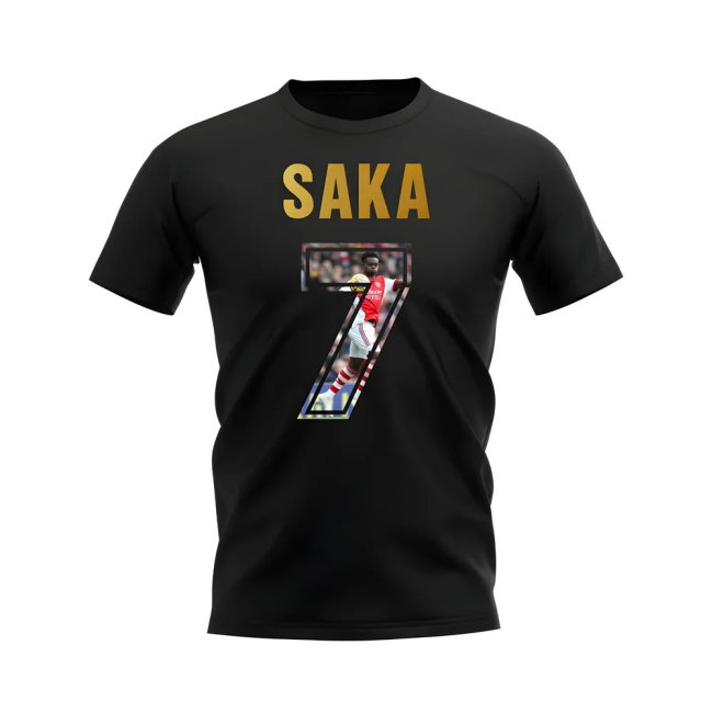 Bukayo Saka Name And Number Arsenal T-Shirt (Black)