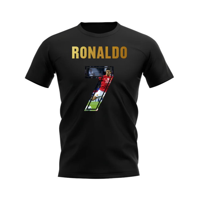 Cristiano Ronaldo Name And Number Manchester United T-Shirt (Black)