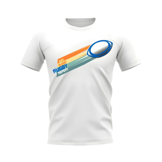Eat Sleep Rugby Repeat T-Shirt (White/Blue)