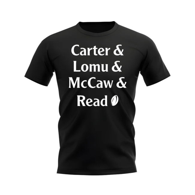 Carter, Lomu, McCaw, Read All Blacks Rugby T-Shirt (Black)