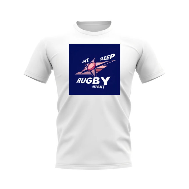 Eat, Sleep, Rugby Repeat T-Shirt - Version 2 (White/Navy)