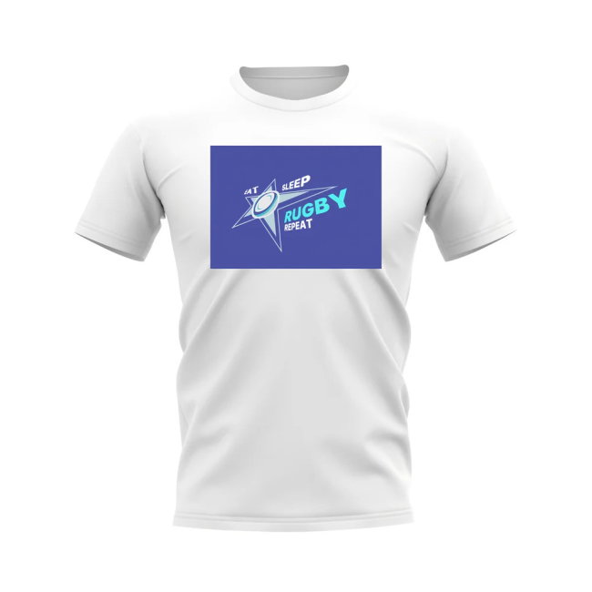 Eat, Sleep, Rugby Repeat T-Shirt - Version 1 (White/Blue)