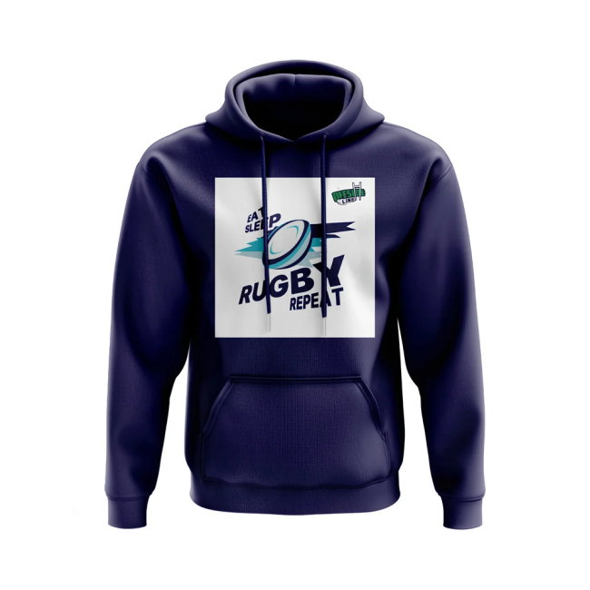 Eat, Sleep, Rugby Repeat Hoody - Version 5 (Navy/White)