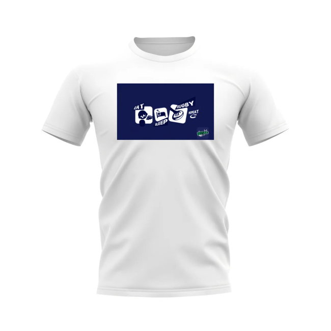 Eat, Sleep, Rugby Repeat T-Shirt - Version 11 (White/Navy)