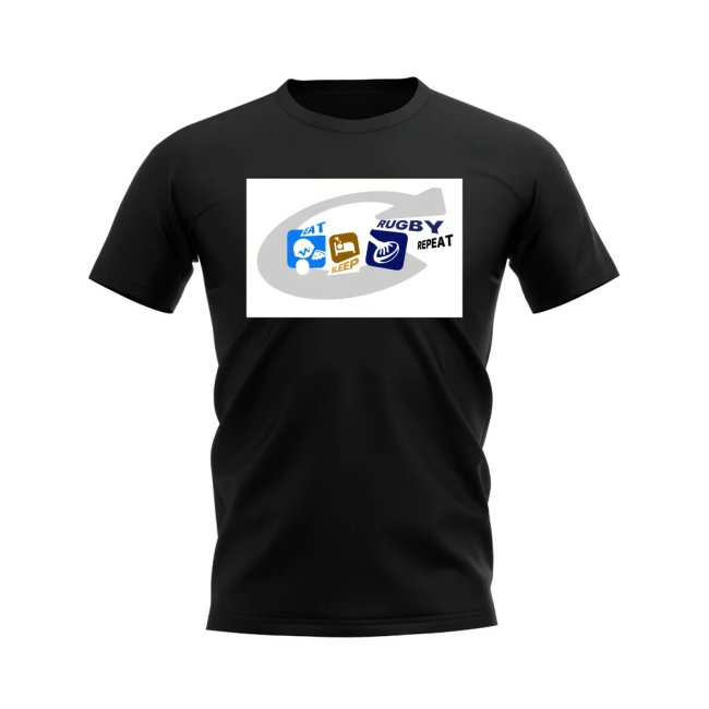 Eat, Sleep, Rugby Repeat T-Shirt - Version 12 (Black/White)
