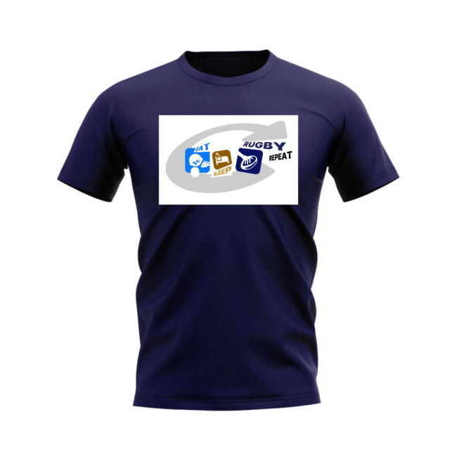 Eat, Sleep, Rugby Repeat T-Shirt - Version 12 (Navy/White)