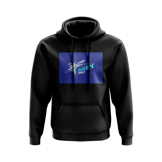 Eat, Sleep, Rugby Repeat Hoody - Version 8 (Black/Blue)