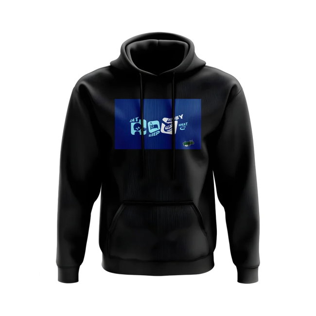 Eat, Sleep, Rugby Repeat Hoody - Version 9 (Black/Blue)