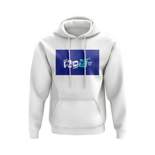Eat, Sleep, Rugby Repeat Hoody - Version 10 (White/Blue)