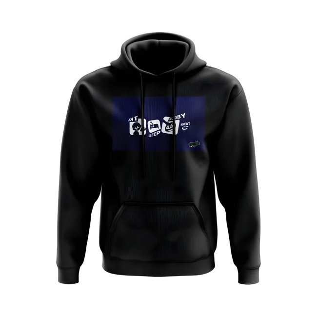 Eat, Sleep, Rugby Repeat Hoody - Version 11 (Black/Navy)