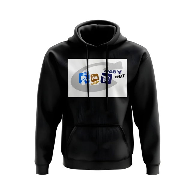 Eat, Sleep, Rugby Repeat Hoody - Version 12 (Black/White)