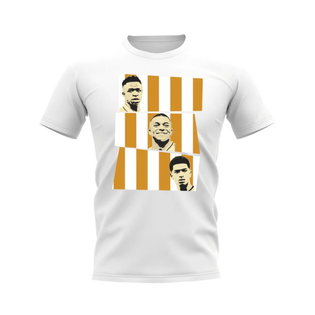 Vinicius Jr Mbappe Bellingham Real Madrid Trio T-Shirt (White)