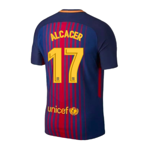 2017-2018 Barcelona Home Match Vapor Shirt (Alcacer 17)