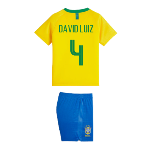 2018-2019 Brazil Little Boys Home Kit (David Luiz 4)