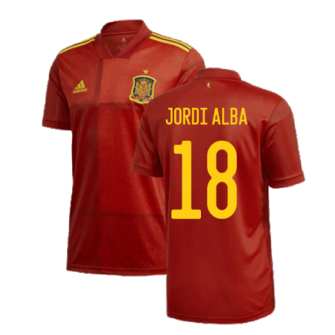 2020-2021 Spain Home Adidas Football Shirt (JORDI ALBA 18)