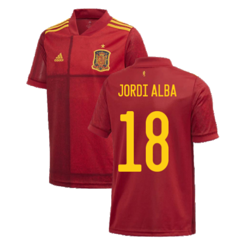 2020-2021 Spain Home Adidas Football Shirt (Kids) (JORDI ALBA 18)
