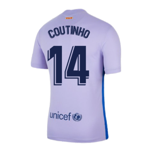 2021-2022 Barcelona Away Shirt (Kids) (COUTINHO 14)