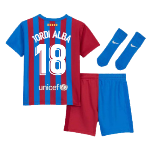2021-2022 Barcelona Infants Home Kit (JORDI ALBA 18)